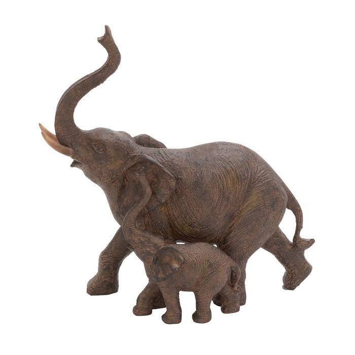 Polystone Mother and Baby Elephant Figurine Table Decor, Set of 2, Bronze