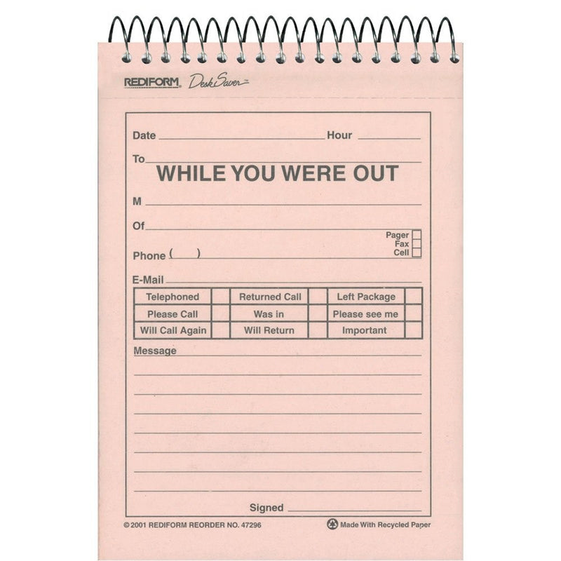 Rediform Desksaver While You Were Out, 4.25 x 6.25 inches, 1 per Page, 50 Messages (47296)