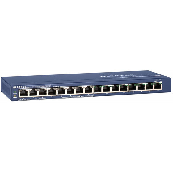 NETGEAR 16-Port Fast Ethernet Unmanaged Switch, 70w 8xPoE, ProSAFE Lifetime Protection (FS116PNA)