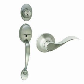 Design House 700682 Coventry 2-Way Latch Entry Door Handle Set with Lever, Handle and Keyway, Adjustable Backset, Satin Nickel Finish