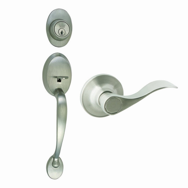 Design House 700682 Coventry 2-Way Latch Entry Door Handle Set with Lever, Handle and Keyway, Adjustable Backset, Satin Nickel Finish