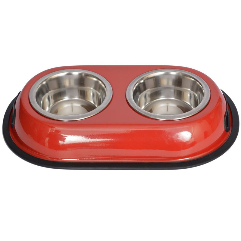 Iconic Pet 4-Cup Color Splash Stainless Steel Double Diner for Dog/Cat, 32-Ounce, Red