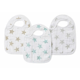 aden anais Snap Bib, 100% Cotton Muslin, Soft Absorbent 3 Layers, Adjustable, 9” X 13”, 3 Pack, Stardust