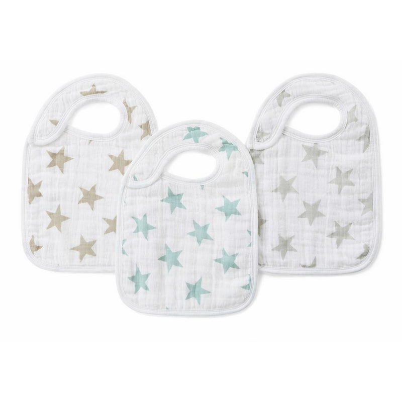 aden anais Snap Bib, 100% Cotton Muslin, Soft Absorbent 3 Layers, Adjustable, 9” X 13”, 3 Pack, Stardust