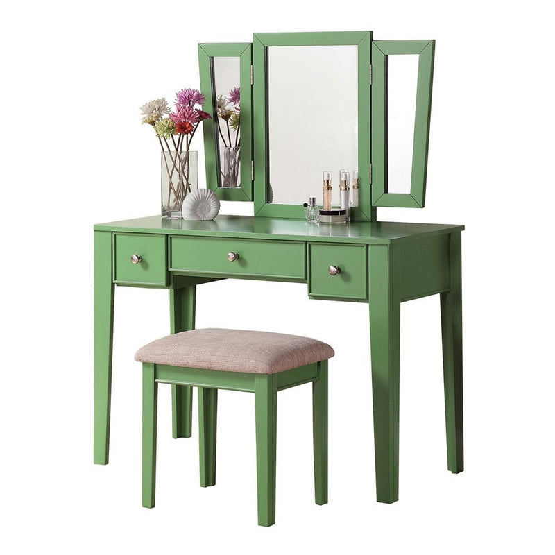 Poundex Bobkona Adar Vanity Set with Stool, Apple Green