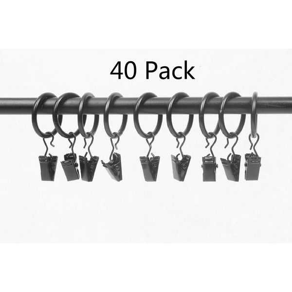 Xin store 40-pack Black Matte Metal Curtain Rings with Clips (1")