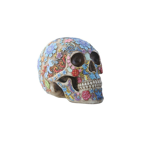 Day of The Dead Sugar Skull Colorful Floral Skull Statue