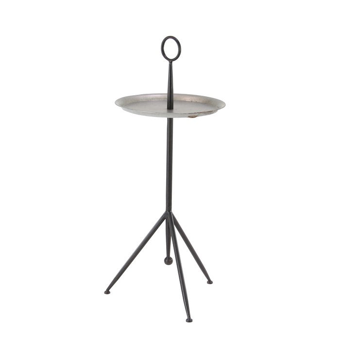 Industrial Metal Tray Table with Tripod Base and Ring Top, Black and Gray