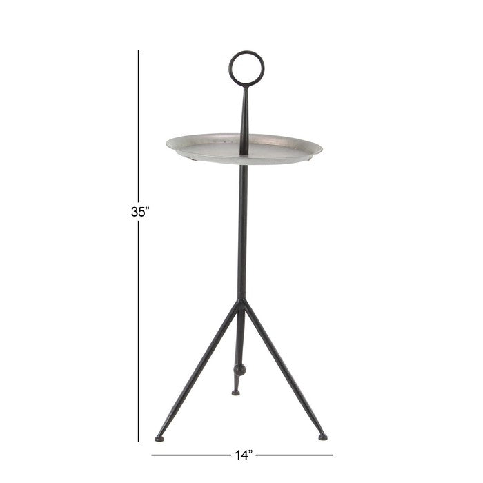 Industrial Metal Tray Table with Tripod Base and Ring Top, Black and Gray