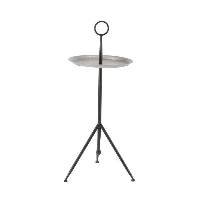 Industrial Metal Tray Table with Tripod Base and Ring Top, Black and Gray