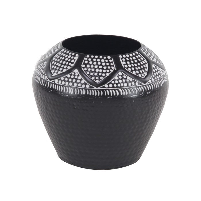Hammered Metal Decorative Vase with Embossed Texture, Black
