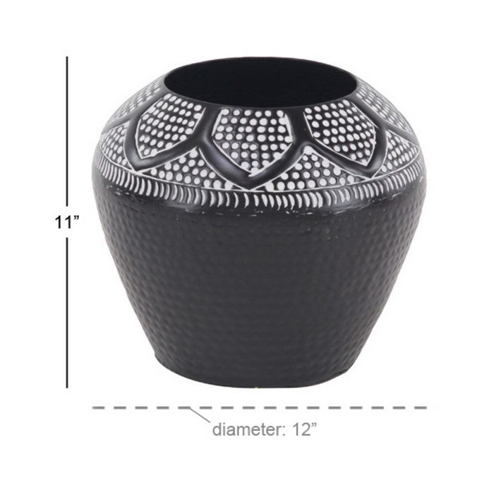 Hammered Metal Decorative Vase with Embossed Texture, Black