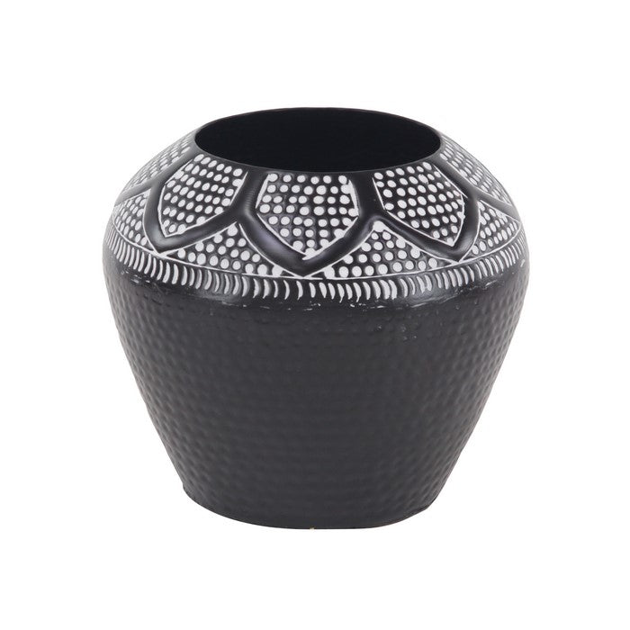Hammered Metal Decorative Vase with Embossed Texture, Black