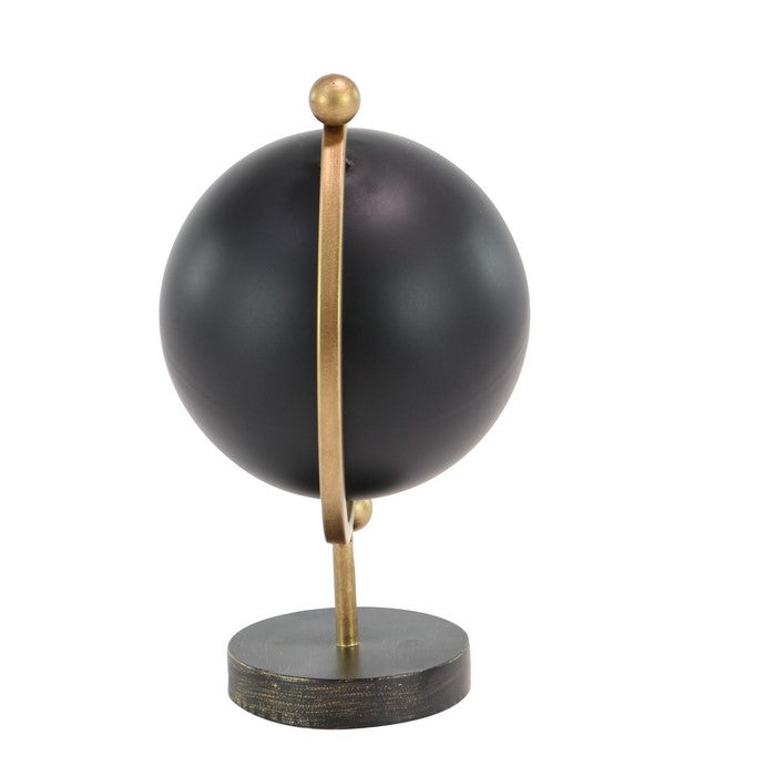Metal Globe with Angled Axis and Stable Round Base, Gold and Black