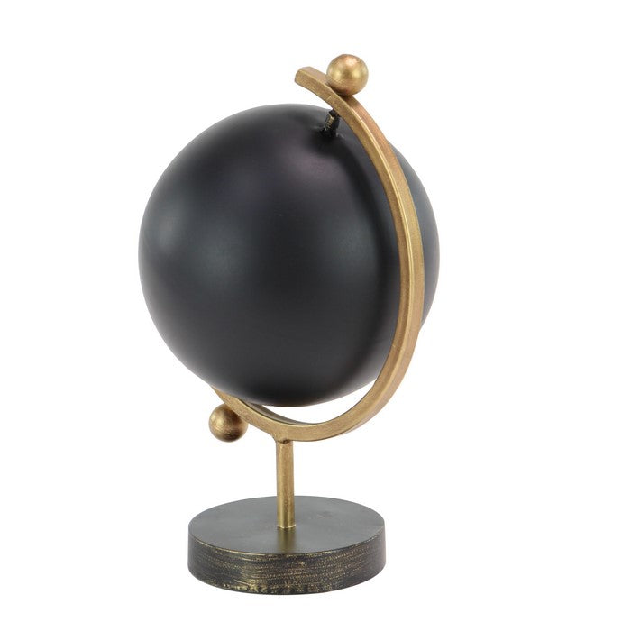 Metal Globe with Angled Axis and Stable Round Base, Gold and Black