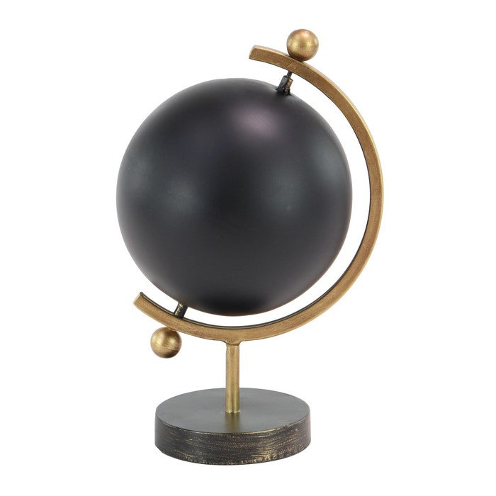 Metal Globe with Angled Axis and Stable Round Base, Gold and Black