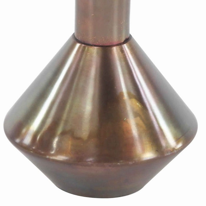 Flask Shaped Metal Flower Vase with Long Neck, Bronze