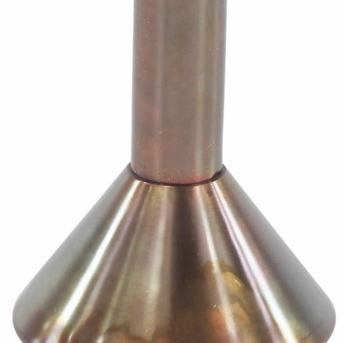 Flask Shaped Metal Flower Vase with Long Neck, Bronze