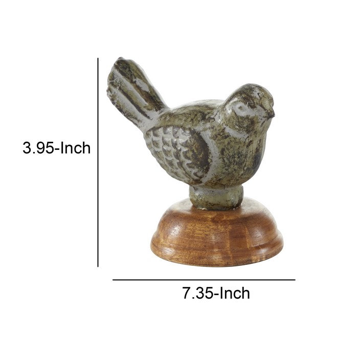 Wooden Bird Figurine Table Decor with Round Stable Base, Set of 2, Brown
