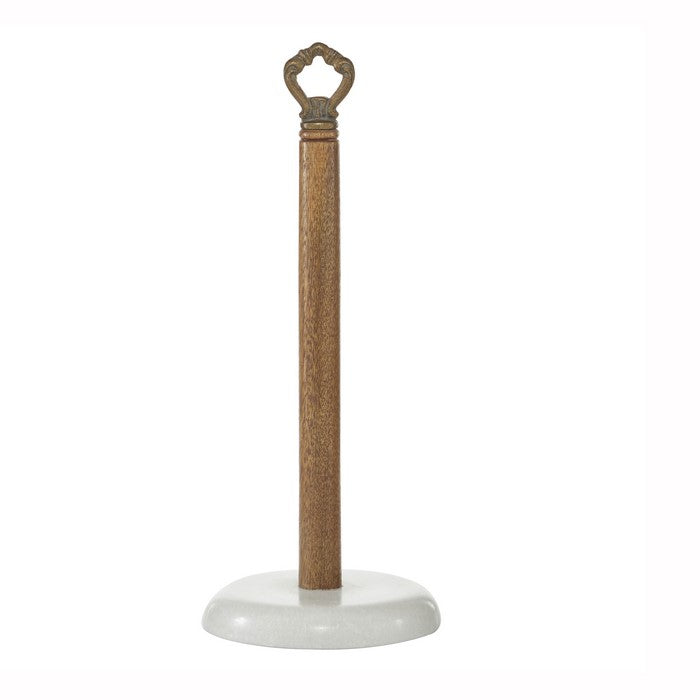 Wooden Paper Towel Holder with Round Marble Base, Brown and White