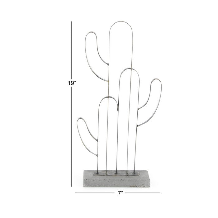 Metal Cactus Table Decor with Stable Base Support, Gray