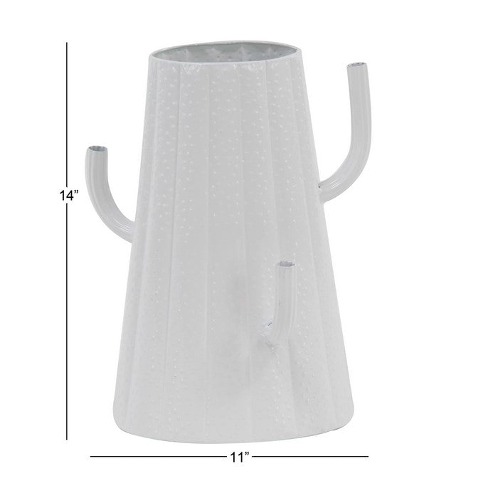 Metal Cactus Vase with Tapered Body and 2 Extended Arms, White