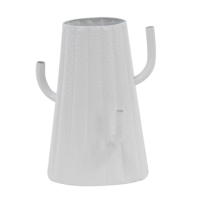 Metal Cactus Vase with Tapered Body and 2 Extended Arms, White