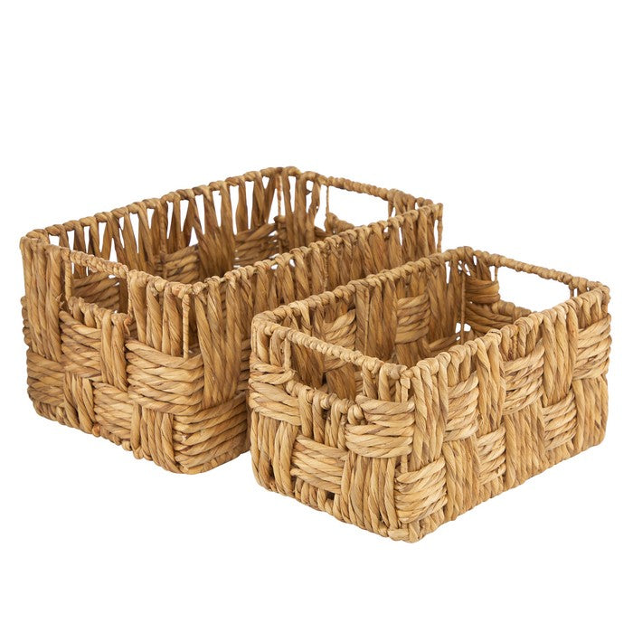 Rectangular Woven Jute Basket with Metal Frame, Set of Two, Brown