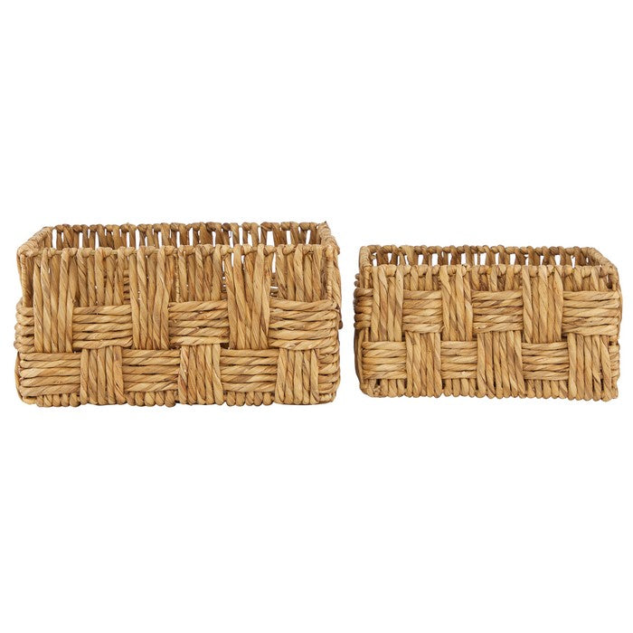 Rectangular Woven Jute Basket with Metal Frame, Set of Two, Brown