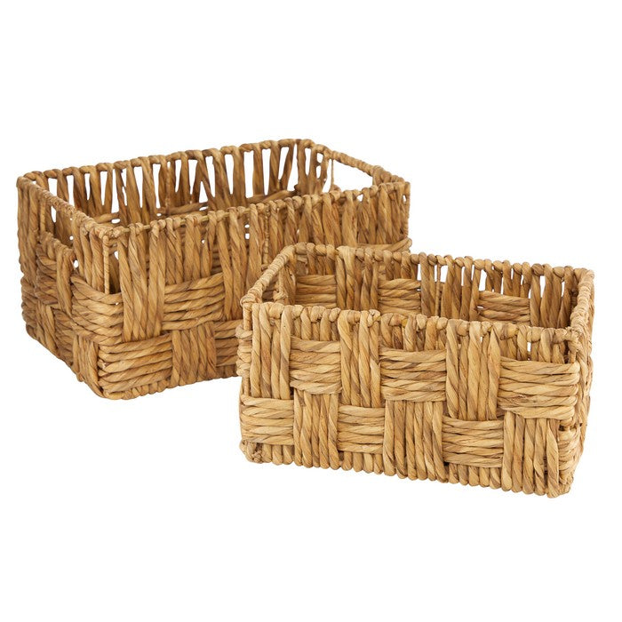 Rectangular Woven Jute Basket with Metal Frame, Set of Two, Brown