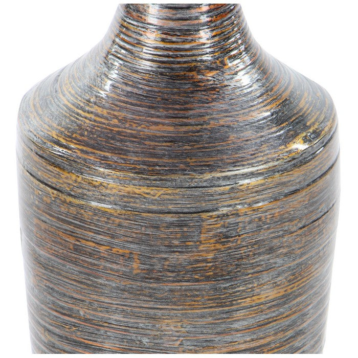 Lacquer Bamboo Vase with Tapered Bottom and Wide Concave Neck, Bronze