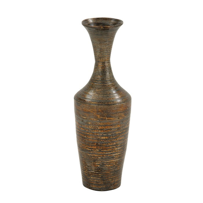 Lacquer Bamboo Vase with Tapered Bottom and Wide Concave Neck, Bronze