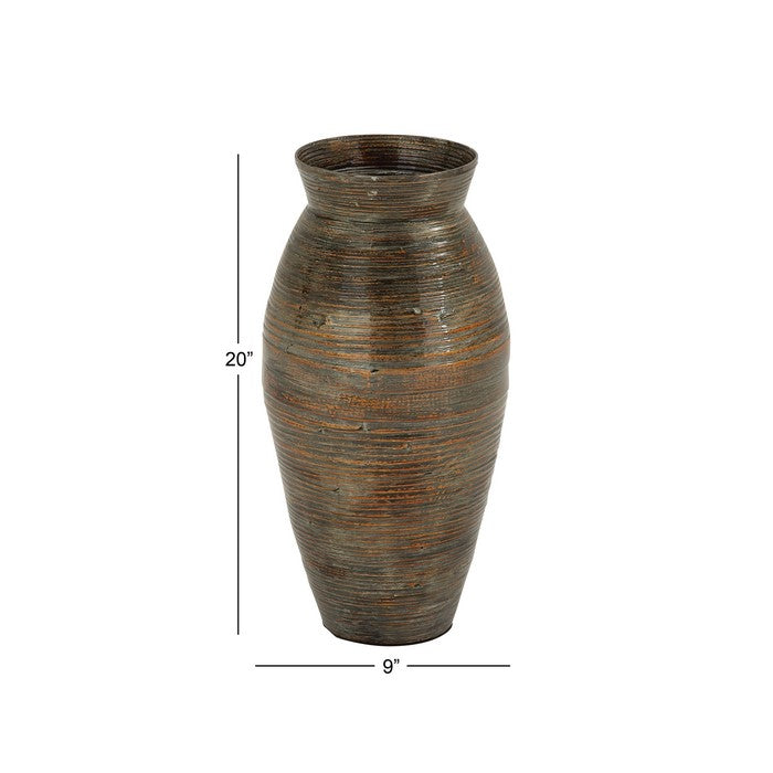 Lacquer Bamboo Vase with Urn Shape Design and Wide Mouth, Bronze