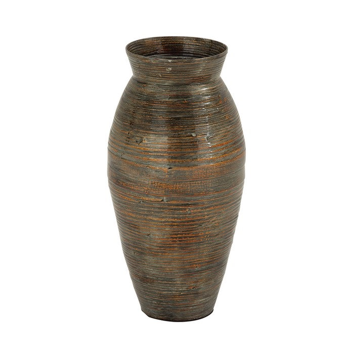 Lacquer Bamboo Vase with Urn Shape Design and Wide Mouth, Bronze