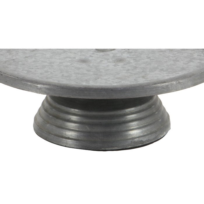 Round Metal Cake Stand with Pedestal Base and Tray Like Top, Gray