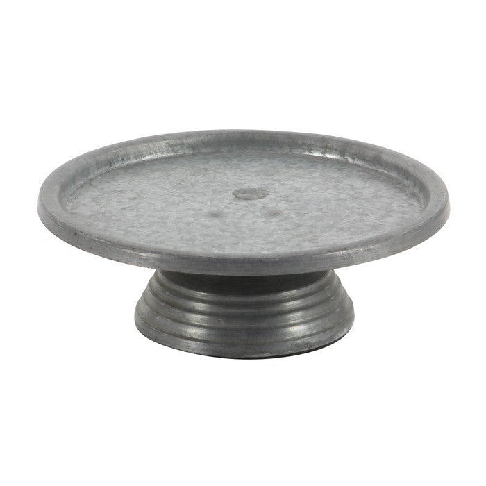 Round Metal Cake Stand with Pedestal Base and Tray Like Top, Gray