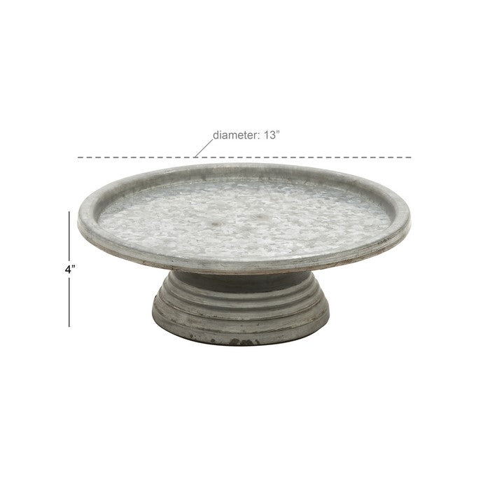 Round Metal Cake Stand with Pedestal Base and Tray Like Top, Gray