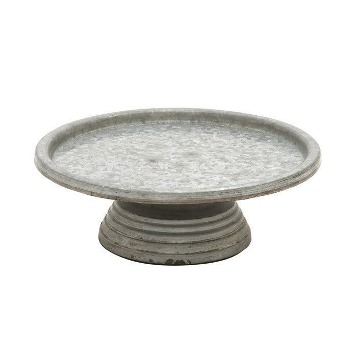 Round Metal Cake Stand with Pedestal Base and Tray Like Top, Gray