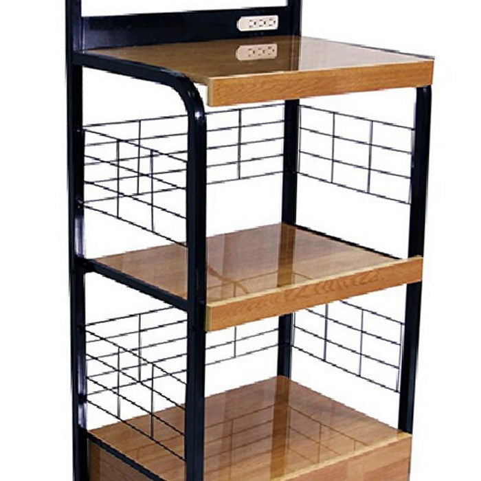 Wood and Metal Frame Microwave Cart with Power Outlet, Black and Brown