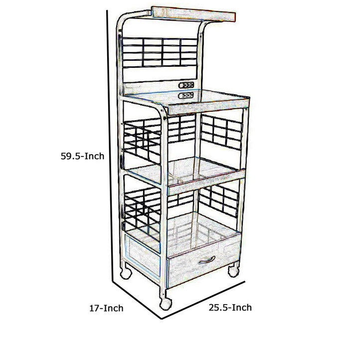 Wood and Metal Frame Microwave Cart with Power Outlet, Black and Brown