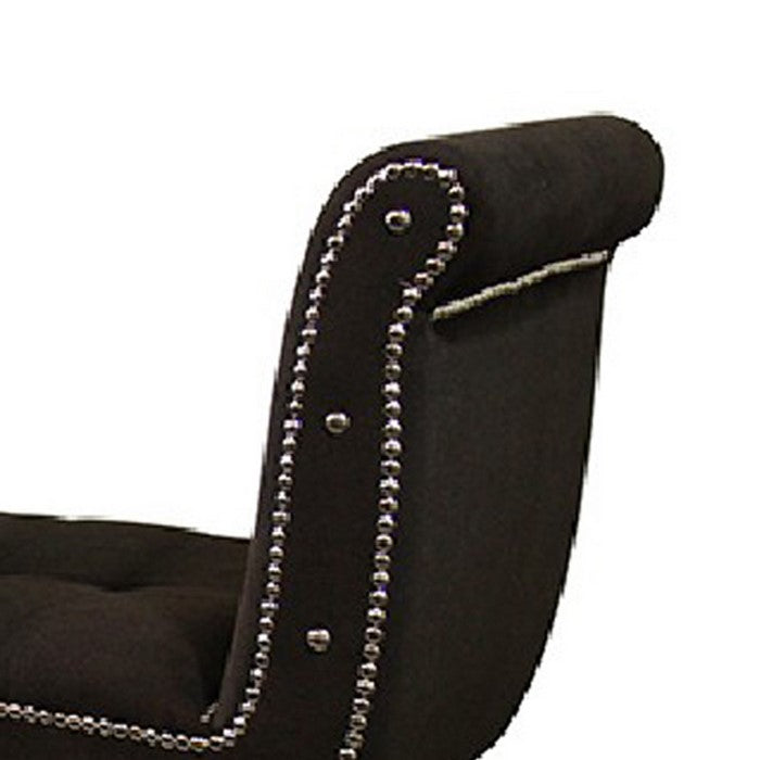 Nailhead Trim Fabric Upholstered Bench with Flared Shelter Arms, Black