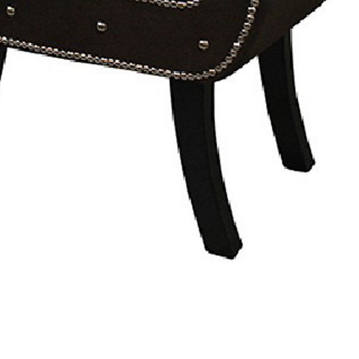 Nailhead Trim Fabric Upholstered Bench with Flared Shelter Arms, Black