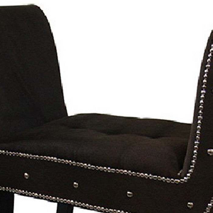 Nailhead Trim Fabric Upholstered Bench with Flared Shelter Arms, Black