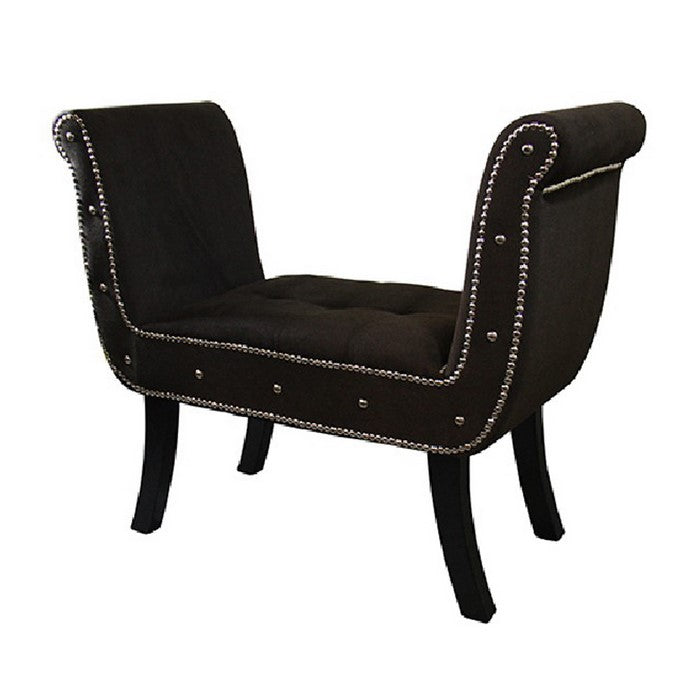 Nailhead Trim Fabric Upholstered Bench with Flared Shelter Arms, Black