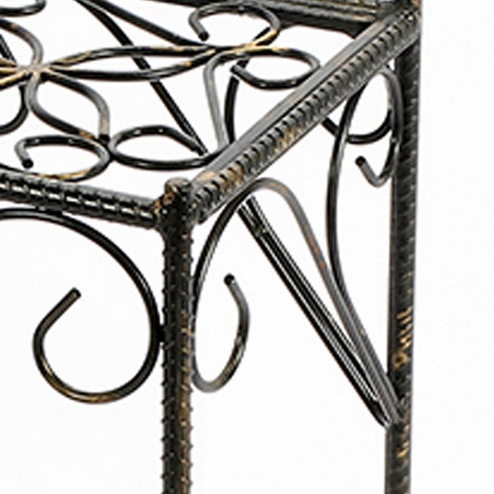 Scrolled Metal Frame Plant Stand with Square Top, Medium, Black