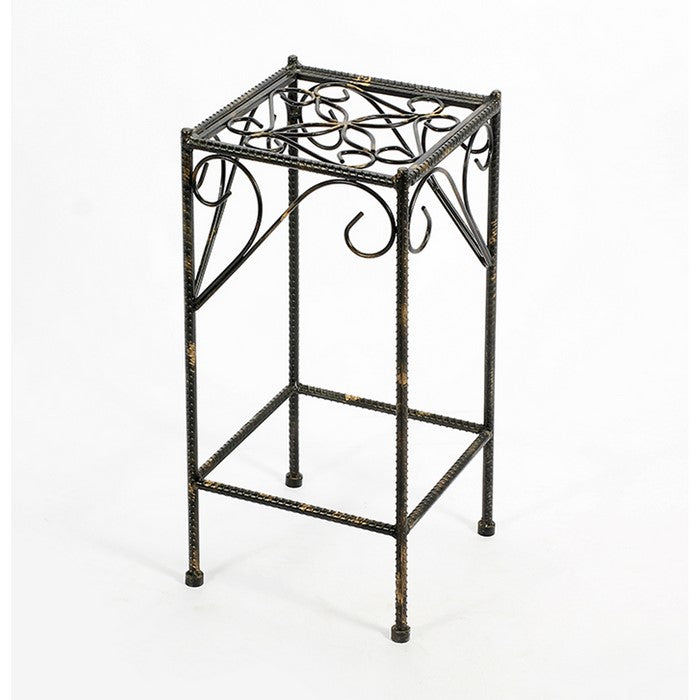 Scrolled Metal Frame Plant Stand with Square Top, Medium, Black