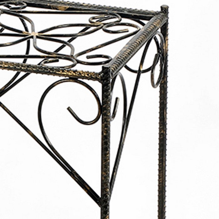 Scrolled Metal Frame Plant Stand with Square Top, Large, Black