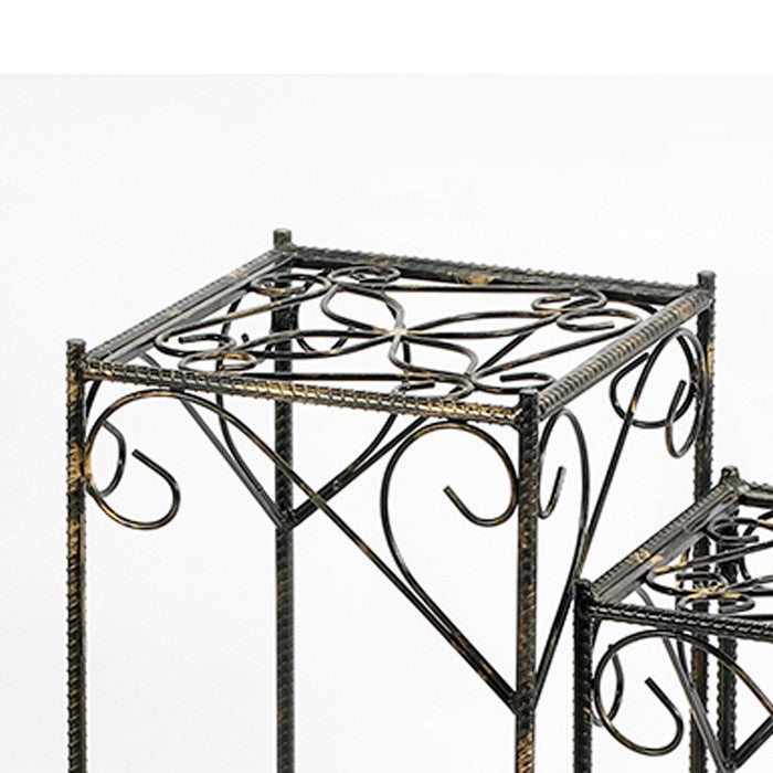 Scrolled Metal Frame Plant Stand with Square Top, Set of 2, Black