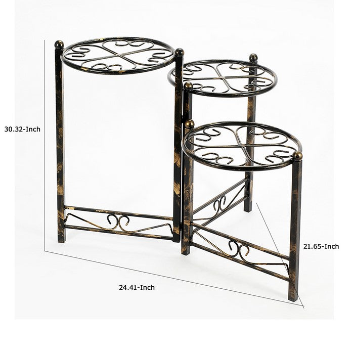 3 Tier Heart Clover Design Round Top Metal Plant Stand, Black