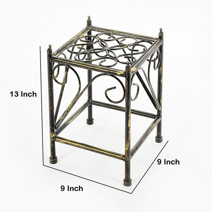 Lattice Cut Out Square Top Plant Stand with Tubular Legs, Small, Black